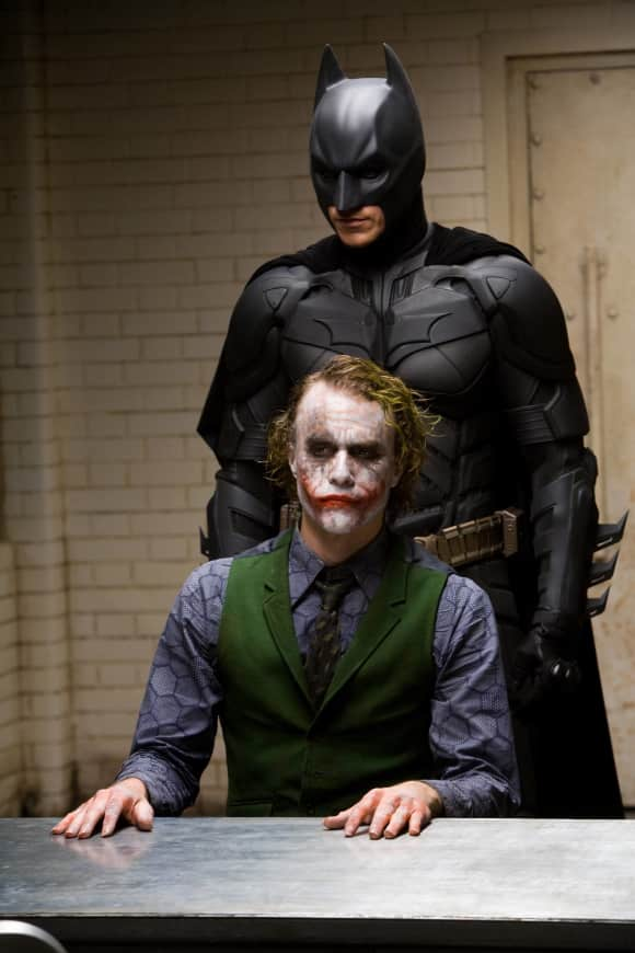 Heath Ledger als Joker mit Christian Bale als Batman